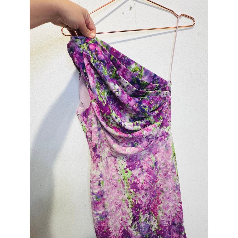 BADGLEY MISCHKA Purple Floral Orchid One Shoulder Gown Dress size 6 - Picture 6 of 14